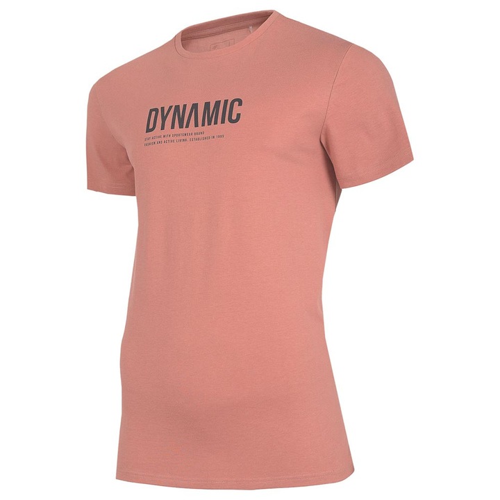 Tricou sport barbati 4F, croiala regulata, imprimeu pe piept, bumbac, roz