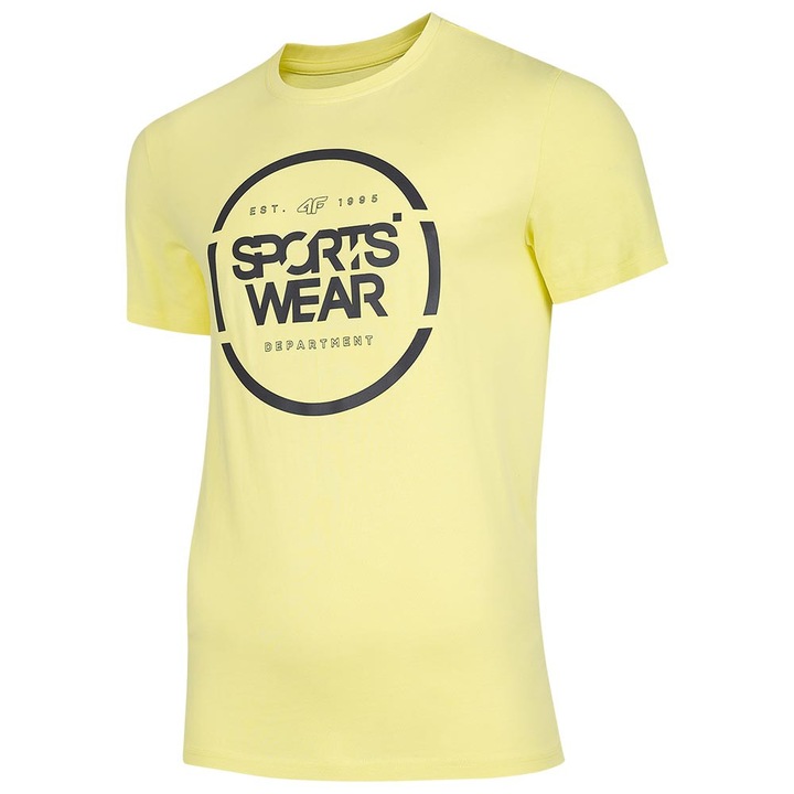 Tricou sport barbati 4F, maneca scurta, imprimeu pe piept, bumbac, galben