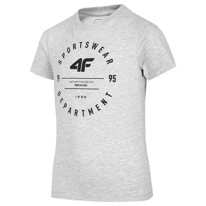 Tricou copii 4F, gri, bumbac, croiala regulata, decolteu rotund, HJL22-JTSM003
