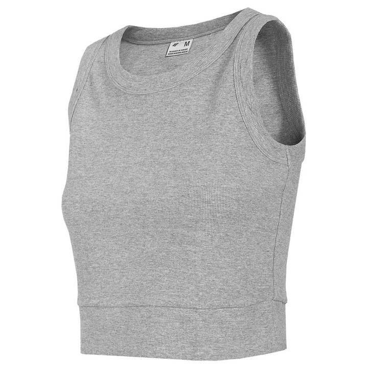 Top scurt fara maneci, 4F, sport, femei, gri, material respirabil bumbac, L INTL