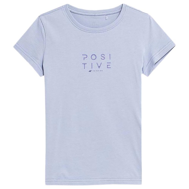 Tricou copii 4F, croiala regulata, imprimeu pe piept, albastru, bumbac, 4FJSS23TTSHF383