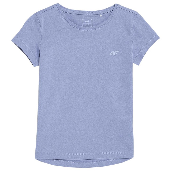 Tricou copii 4F, croiala regulata, decolteu rotund, albastru, bumbac, 4FJSS23TTSHF279