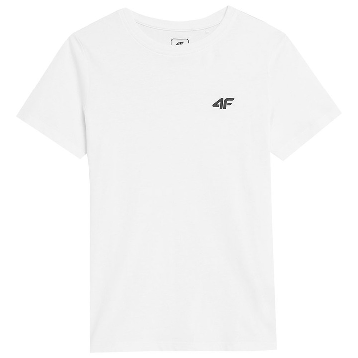 Tricou copii 4F, croiala regulata, decolteu rotund, alb, bumbac, 4FJAW23TTSHM0795