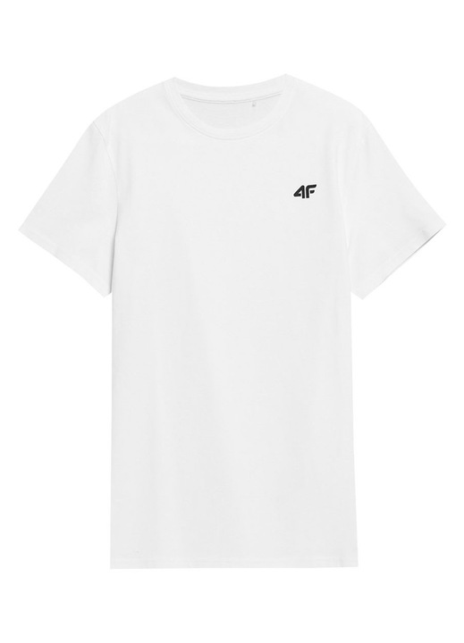 Tricou barbati 4F, croiala regulata, decolteu rotund, alb, bumbac