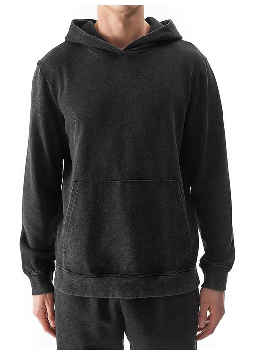 Hanorac barbati 4F, negru, bumbac, croiala confortabila, buzunar frontal tip cangur