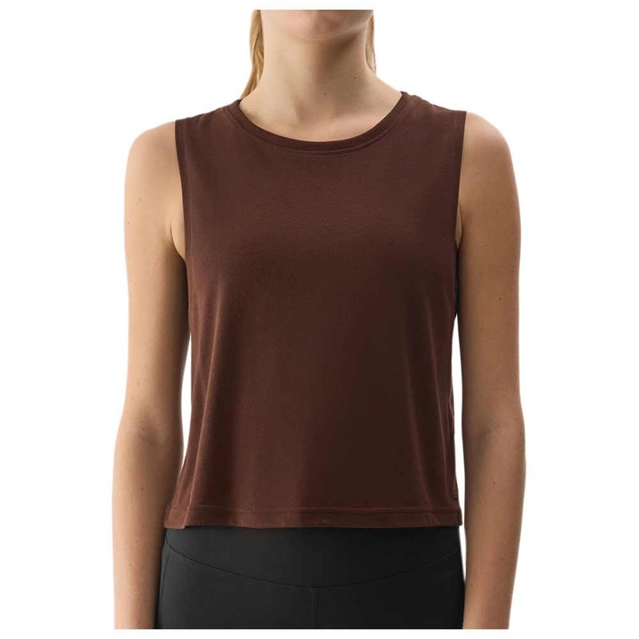 Maiou sport dama 4F, croiala supradimensionata, decolteu rotund, maro inchis, poliester-modal