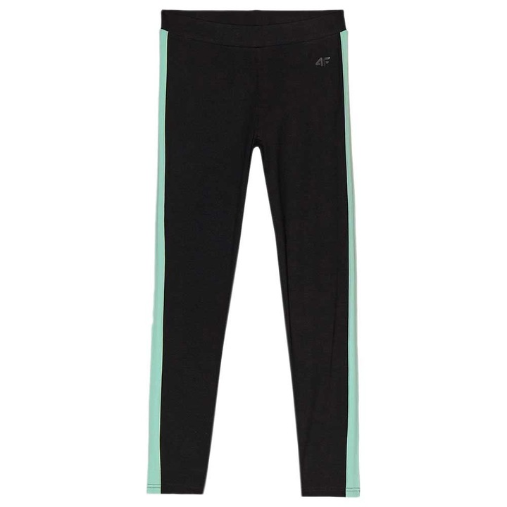 Pantaloni sport copii 4F, croiala slim, talie inalta, bumbac, negru/verde
