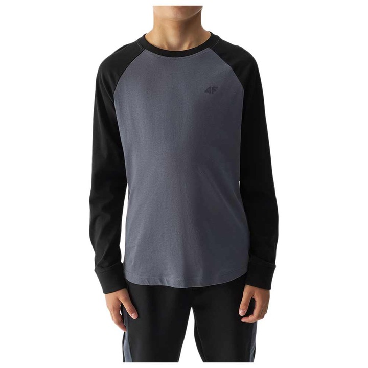 Bluza cu maneca lunga pentru copii 4F 4FJWAW24TLONM293, bumbac, gri/negru