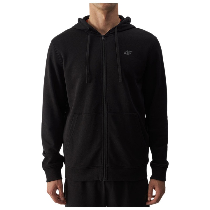 Hanorac barbat 4F, gluga, fermoar, negru, bumbac