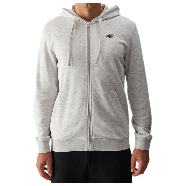 Hanorac barbat 4F, gluga, fermoar, gri, bumbac