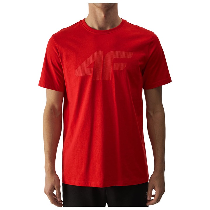 Tricou sport 4F, bumbac, rosu, cu logo imprimat