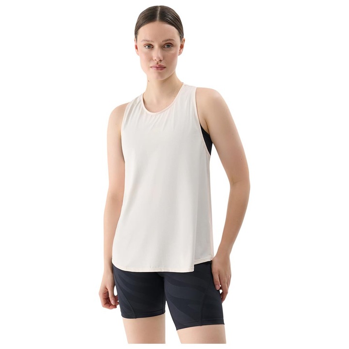 Maiou sport dama 4F, uscare rapida, material elastic, alb, poliester-elastan