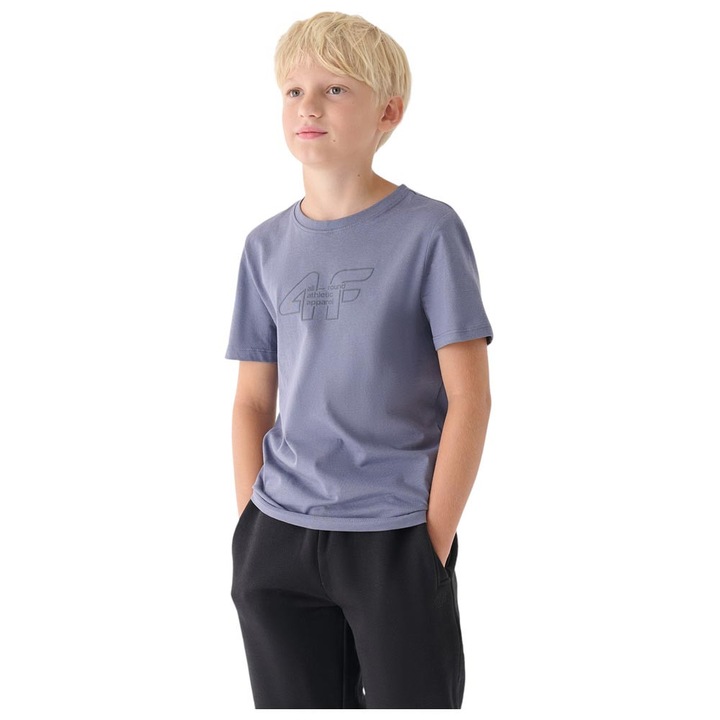 4F gyermek póló, rövid ujjú, szürke, pamut, normál szabás, 4FJRAW24TTSHM2306