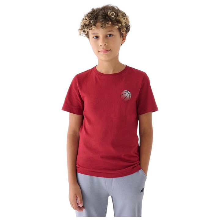 Tricou copii 4F, maneca scurta, rosu, bumbac, 4FJRAW24TTSHM2119