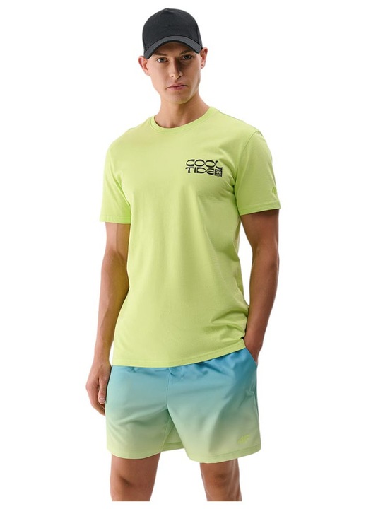 4F férfi póló, normál szabású, kerek nyakú, pamut, sárga