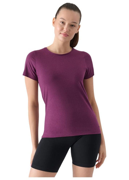 Női póló 4F, slim fit, kerek nyakkivágás, pamut/modál, lila, L INTL