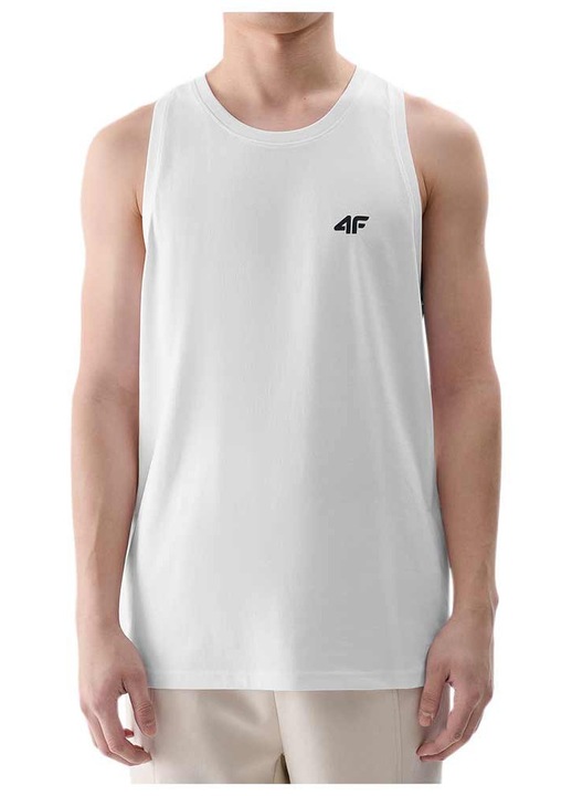 Férfi atléta 4F, fehér, pamut, normál szabású, kerek nyakú, M INTL