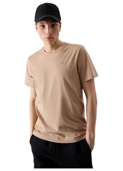 Tricou barbati 4F, maneca scurta, bej, material bumbac