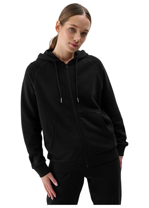 Hanorac 4F pentru femei, negru, bumbac si poliester, gluga ajustabila, 2 buzunare