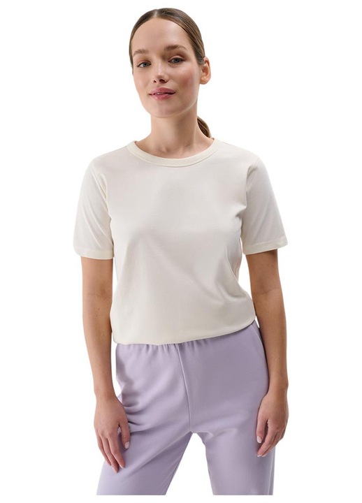 Tricou dama 4F, croiala regulata, decolteu rotund, alb, bumbac