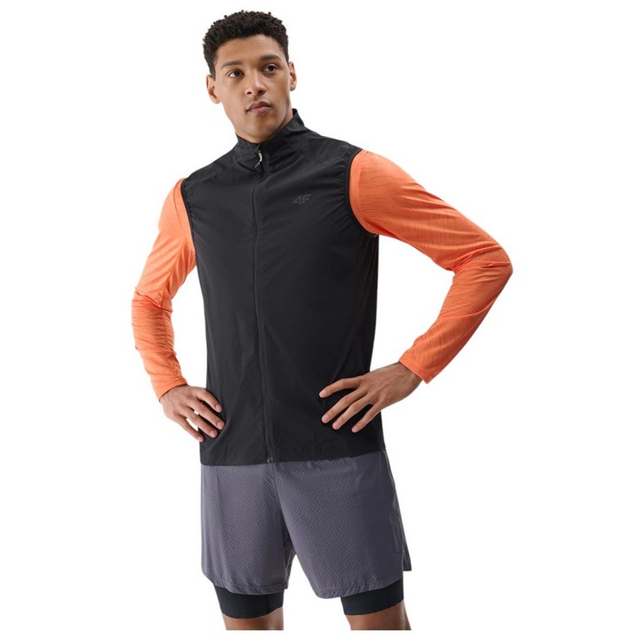 Férfi mellény 4F, karcsúsított, vízálló, szellőző, fekete, poliamid-elasztán, S INTL
