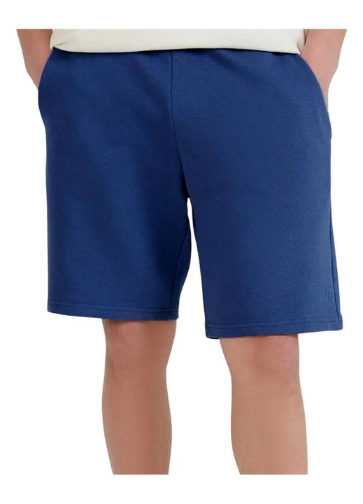 4F férfi rövidnadrág, normál szabású, gumis derék, francia frottír, kék