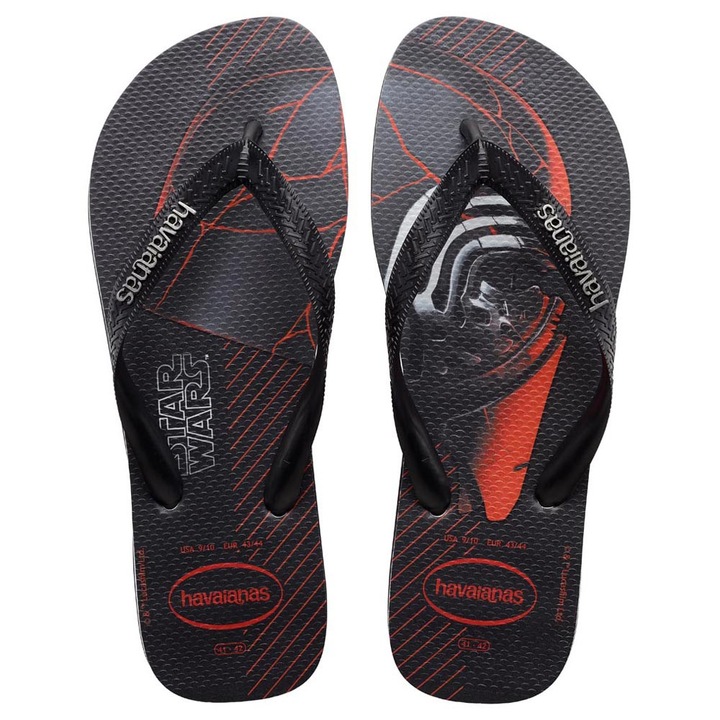 Slapi barbati Havaianas Star Wars, antiderapanti, rezistenti la apa, rosu, negru, cauciuc