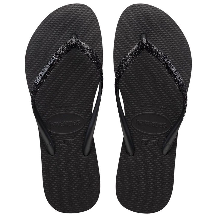 Slapi Havaianas Slim Glitter II, confortabili, antiderapanti, negri, cauciuc, 35-36 EU