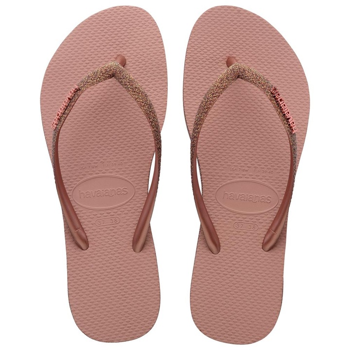 Slapi Havaianas Slim Sparkle II, confortabili, antiderapanti, roz, cauciuc