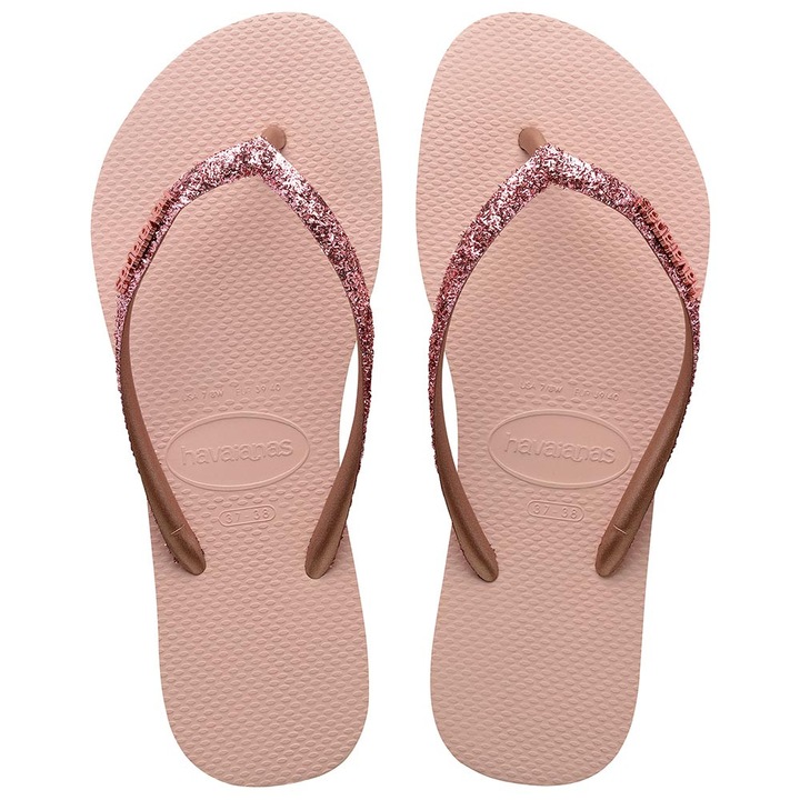 Slapi Havaianas Slim Glitter II, confortabili, antiderapanti, roz, cauciuc