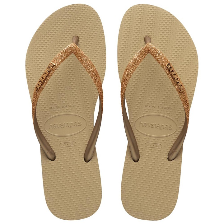 Slapi Havaianas Slim Glitter II, confortabili, antiderapanti, bej, cauciuc