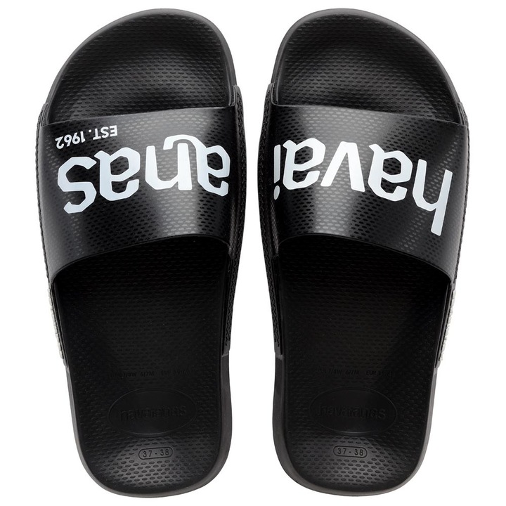 Slapi Havaianas, Logomania, confortabili, antiderapanti, negri, PVC, 39-40 EU