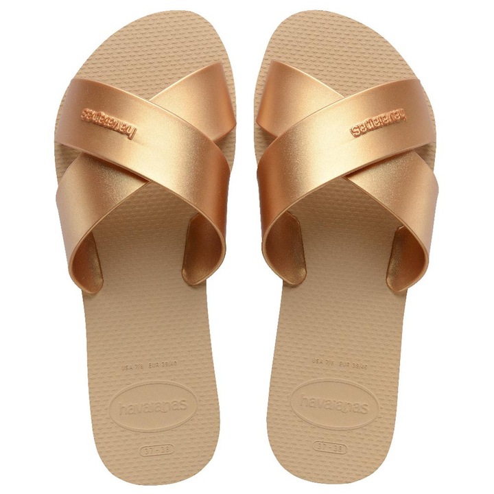 Slapi dama Havaianas Aqua Metallic, confortabili, auriu, cauciuc