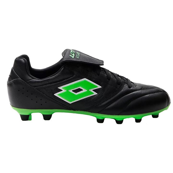 Pantofi sport barbati Lotto Stadio 200 III FG, piele ecologica, negru-verde, pentru terenuri ferme, performanta si confort., 42 EU