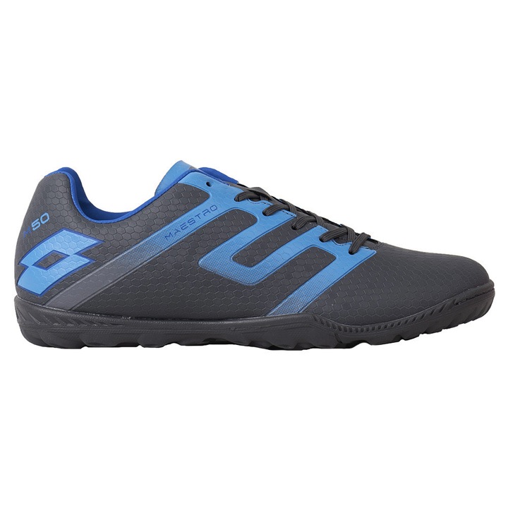 Pantofi sport barbati Lotto Maestro 700 IV TF, negru-albastru, material sintetic, design ergonomic, pentru gazon artificial, 46 EU