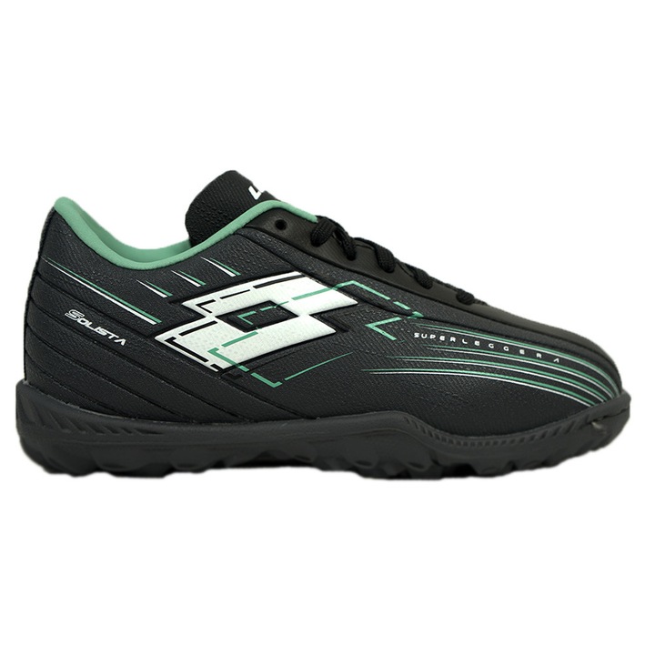 Ghete fotbal copii Lotto Solista 700 VIII TF JR, sintetic, TURF, confortabile, pentru gazon artificial, negru