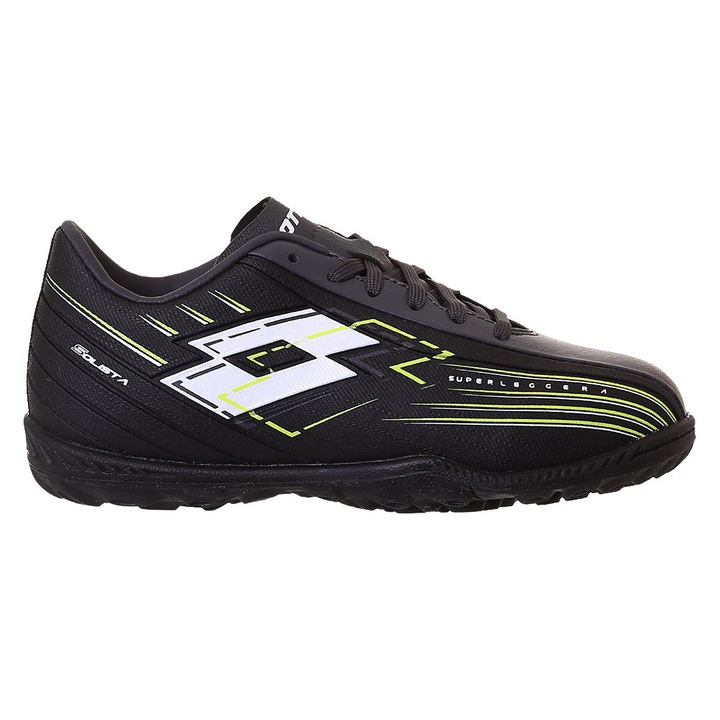 Ghete fotbal copii Lotto Solista 700 VIII TF JR, sintetic, talpa TURF, negru