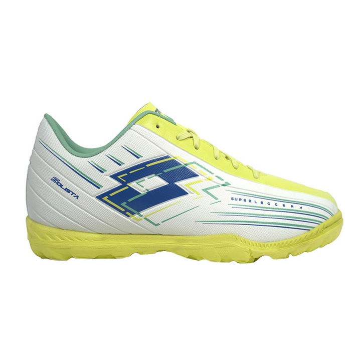 Ghete fotbal copii Lotto Solista 700 VIII TF JR, sintetic, talpa TURF, usoare, multicolor, 39 EU