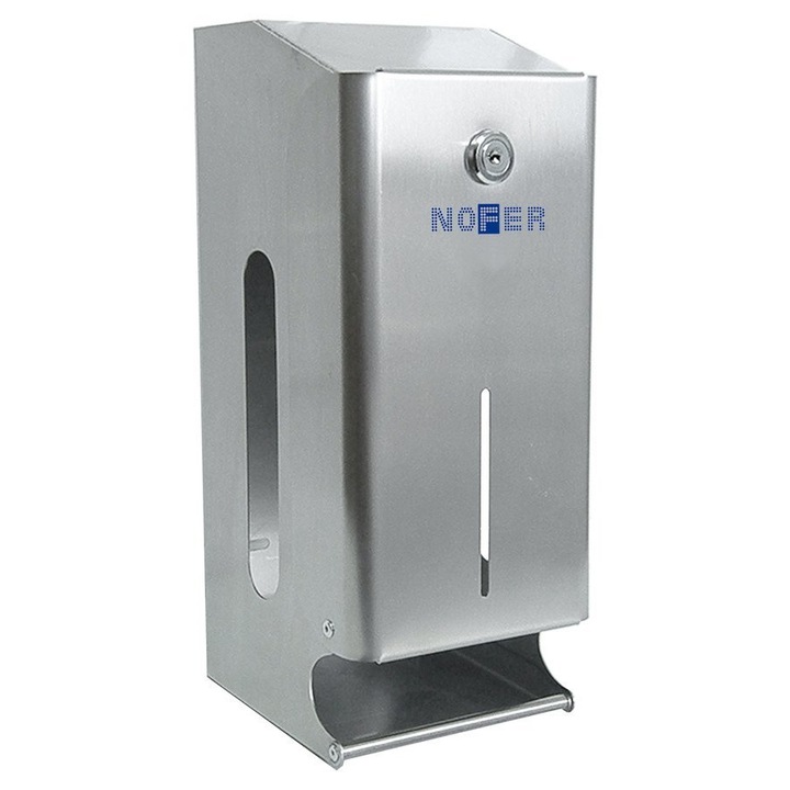 WC-papír tartó, Nofer, 118x280x131mm, fényes rozsdamentes acél, 2 tekercshez