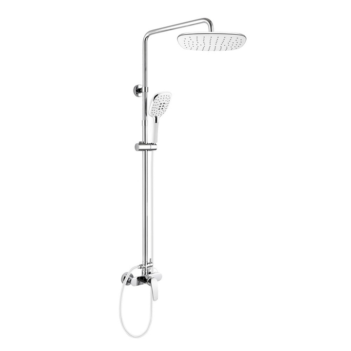 Coloana de dus Mereo Eve, baterie, dus mana si dus tip placuta, alb, 255x190mm, furtun 150cm