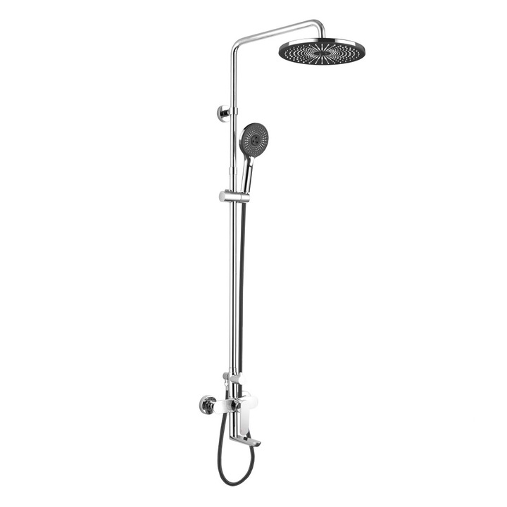 Baterie de vana Mereo cu dus rotund, 150 mm, 250 mm, neagra, set complet