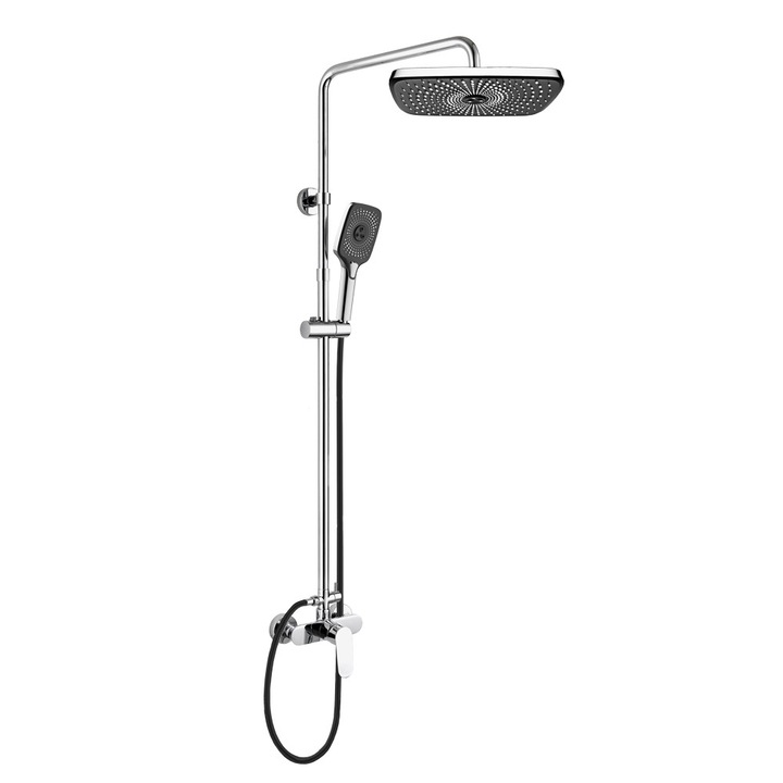 Coloana de dus Mereo Viana, set cu dus patrat, 150 mm, 300x190 mm, negru