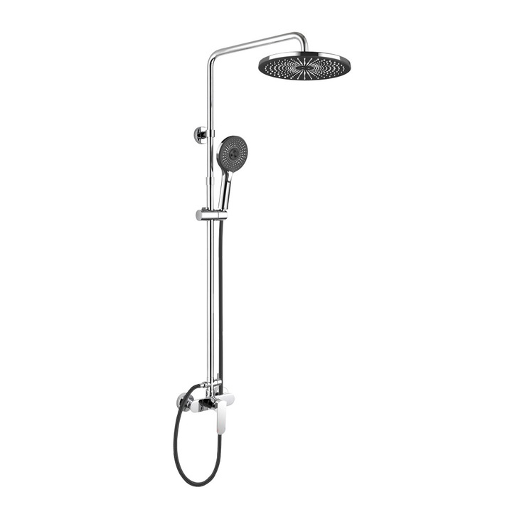 Coloana de dus Mereo, set cu baterie, dus rotund, 150 mm, 250 mm, negru