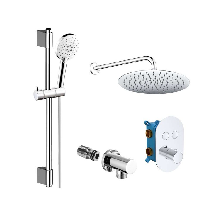 Set de dus Mereo cu baterie termostatica, 2 cai, capac oval