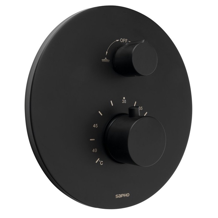 Sapho beépíthető termosztátos csaptelep, 180x180mm, matt fekete, 2 kimenettel, szett