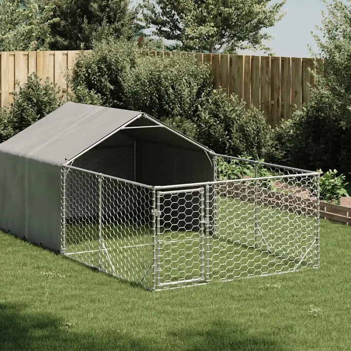 Custi pentru caini vidaXL, exterior, 4x2x1,5 m, otel zincat, cu zona de activitate