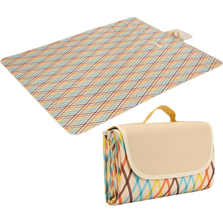 Водоустойчива подложка за пикник 200x200cm, с дръжки, устойчива на пясък, миеща се, сгъваема, за къмпинг и градина