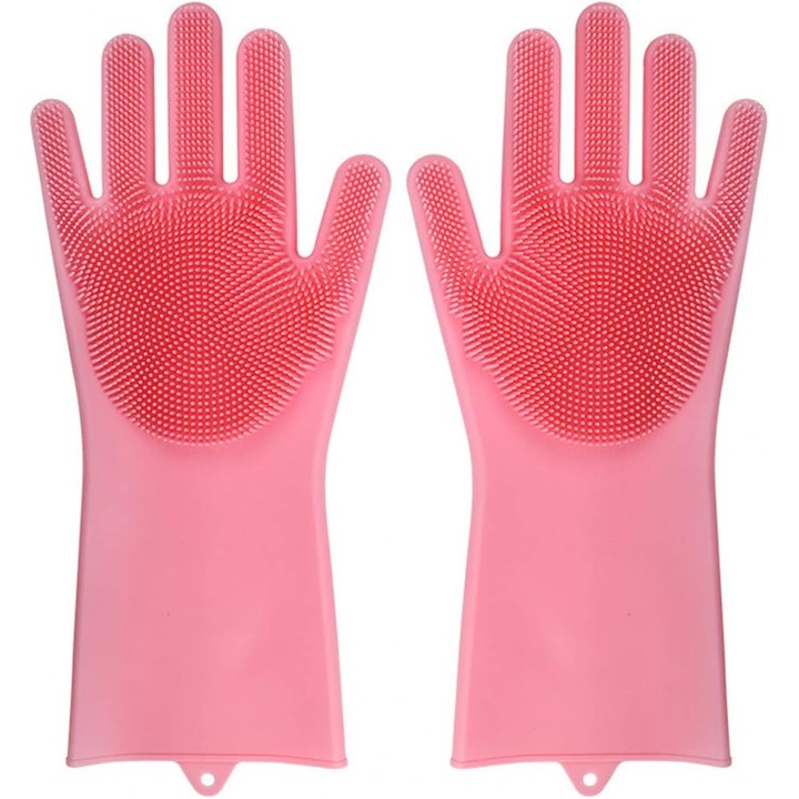 Háztartási védőkesztyű, rózsaszín, 32cm, vastag latex kesztyű szett, vízálló