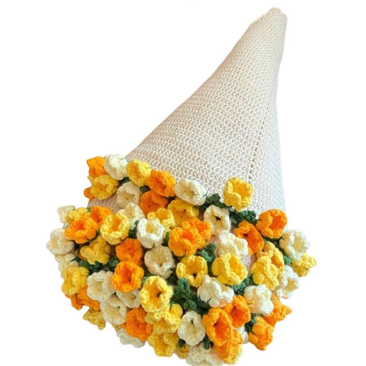 Patura cuvertura tricotata, set DIY, design buchet de flori, multicolor, 600g