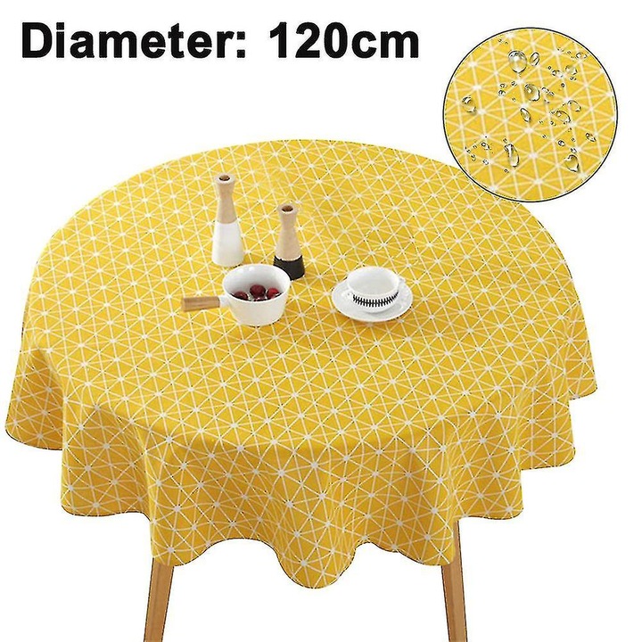 Kerek asztalterítő, pamut, sárga, 120cm